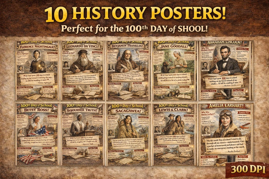 Famous Americans History Posters, 100th Day School Decor (15 Posters ...