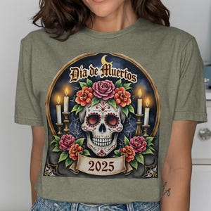 Dia de Muertos T-Shirt, Day of the Dead Tee, Sugar Skull with Flowers, 2025 Celebration, Mexican Holiday Shirt