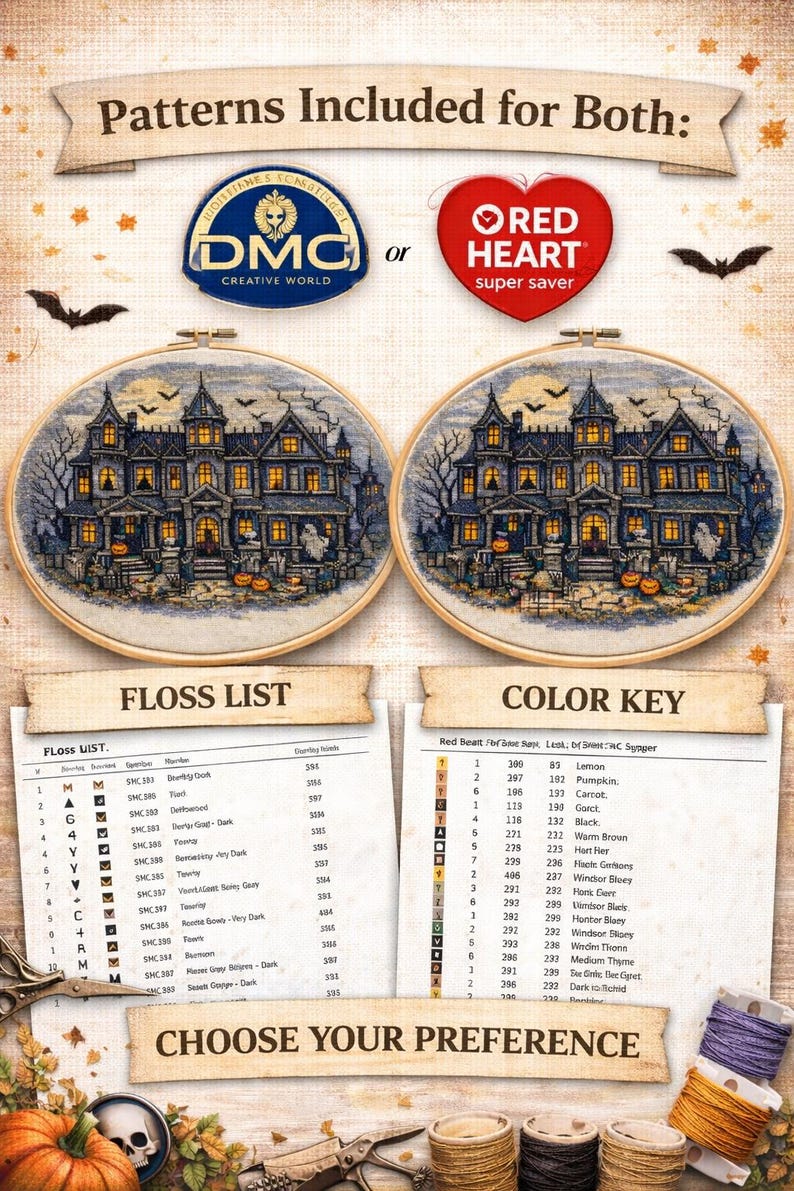 Large Spooky Row House Cross Stitch Pattern | Haunted Mansion Halloween ...