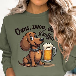 Dachshund Dog T-Shirt, German Beer Stein, Oans Zwoa, Drei Gsuffa TShirt, Funny Bavarian Dog Drinking T Shirt, Oktoberfest Tee