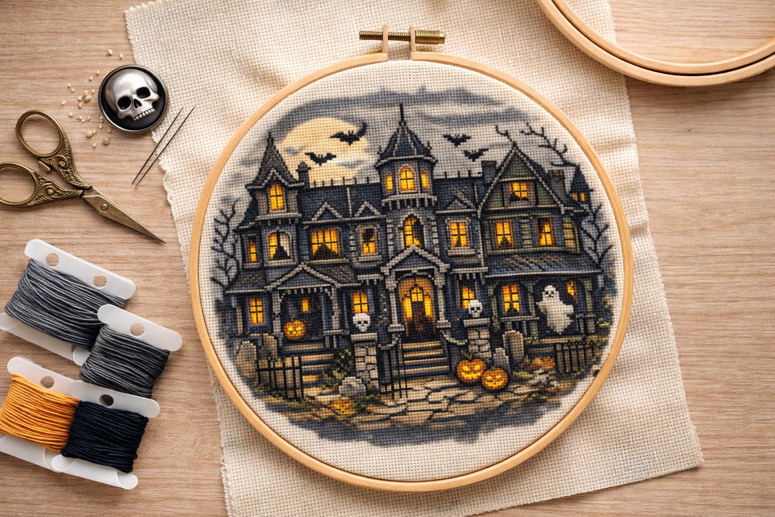 Large Spooky Row House Cross Stitch Pattern | Haunted Mansion Halloween ...