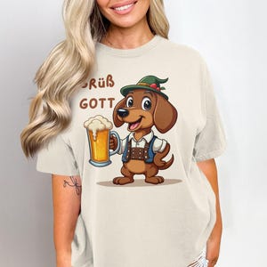 Oktoberfest Dachshund T-Shirt, Beer Drinking Dog Tee, Gruss Gott German Shirt, Bavarian Dog, Cute Wiener Dog, Festive Party Gift