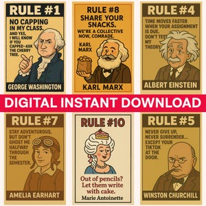 Funny US History Class Rules Posters | Social Studies Slang Bulletin Board Poster, High School Middle School Teacher Poster Set Decor Bundle