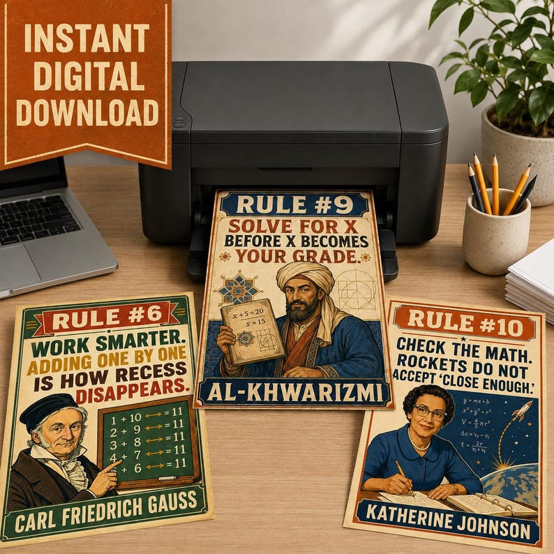 Funny Math Posters Printable Set, Famous Mathematicians Classroom Decor ...