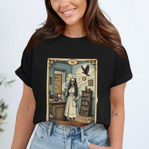 The School Nurse Tarot T-Shirt, Skeleton Nurse Shirt, Gothic Nurse Tee, Vintage Halloween T Shirt, Unique Graphic TShirt