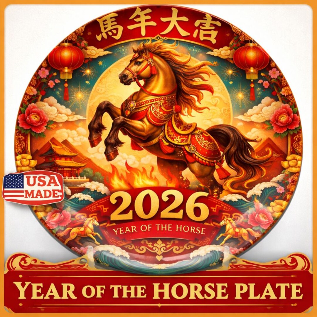 Year of the Horse 2026 Plate | Chinese New Year Red Willow Style