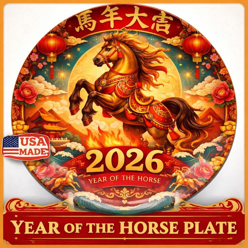 Year of the Horse 2026 Plate | Chinese New Year Red Willow Style