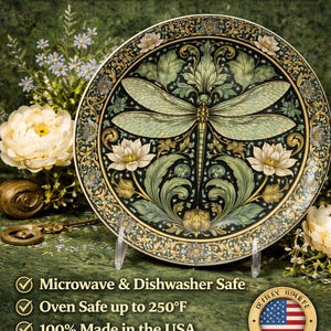 William Morris Dragonfly Decorative Plate | Unbreakable, USA Made image 4