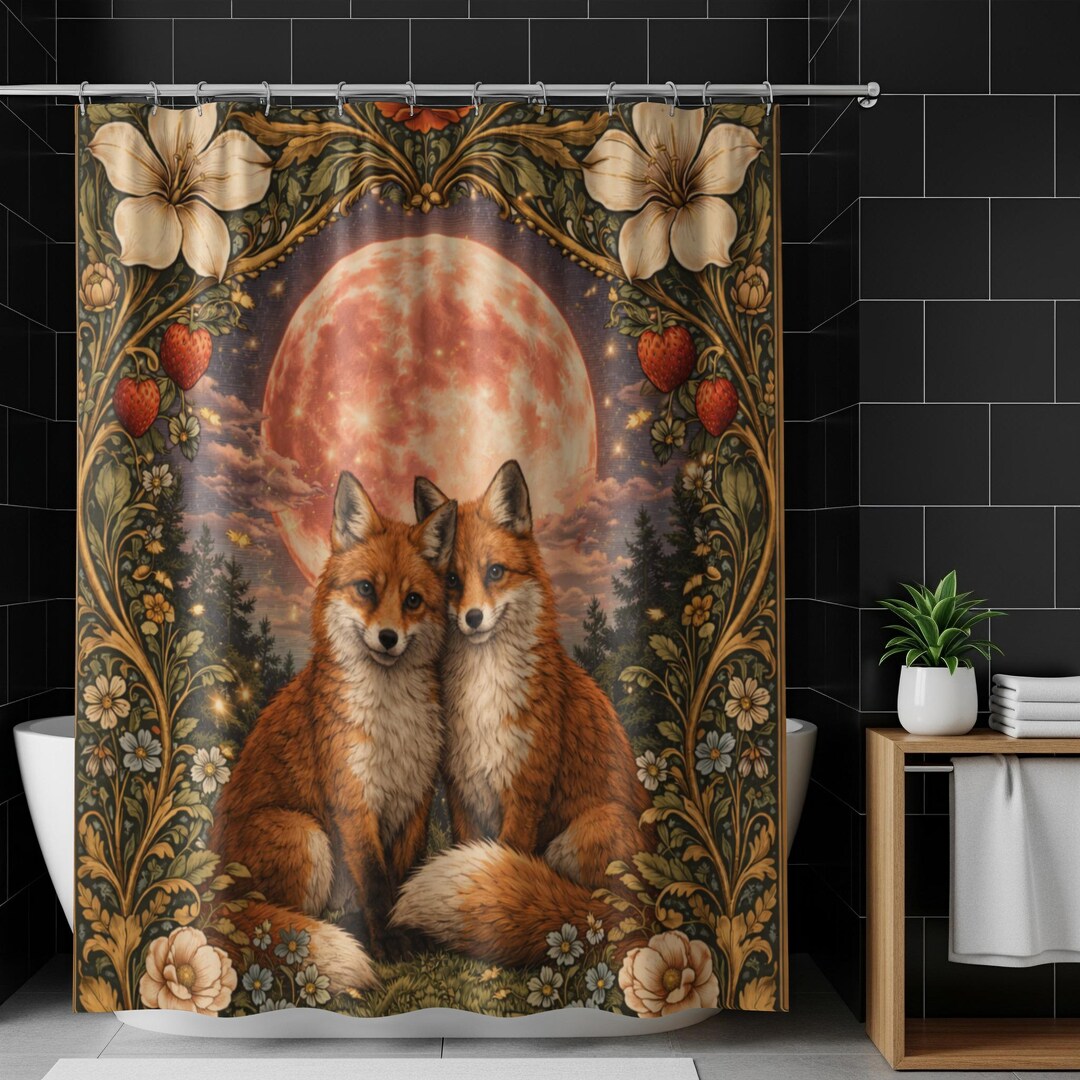 William Morris Inspired Fox Shower Curtain, Floral Art Nouveau Bathroom ...