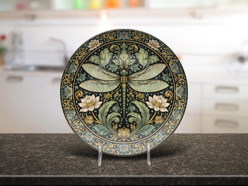 William Morris Dragonfly Decorative Plate | Unbreakable, USA Made image 8