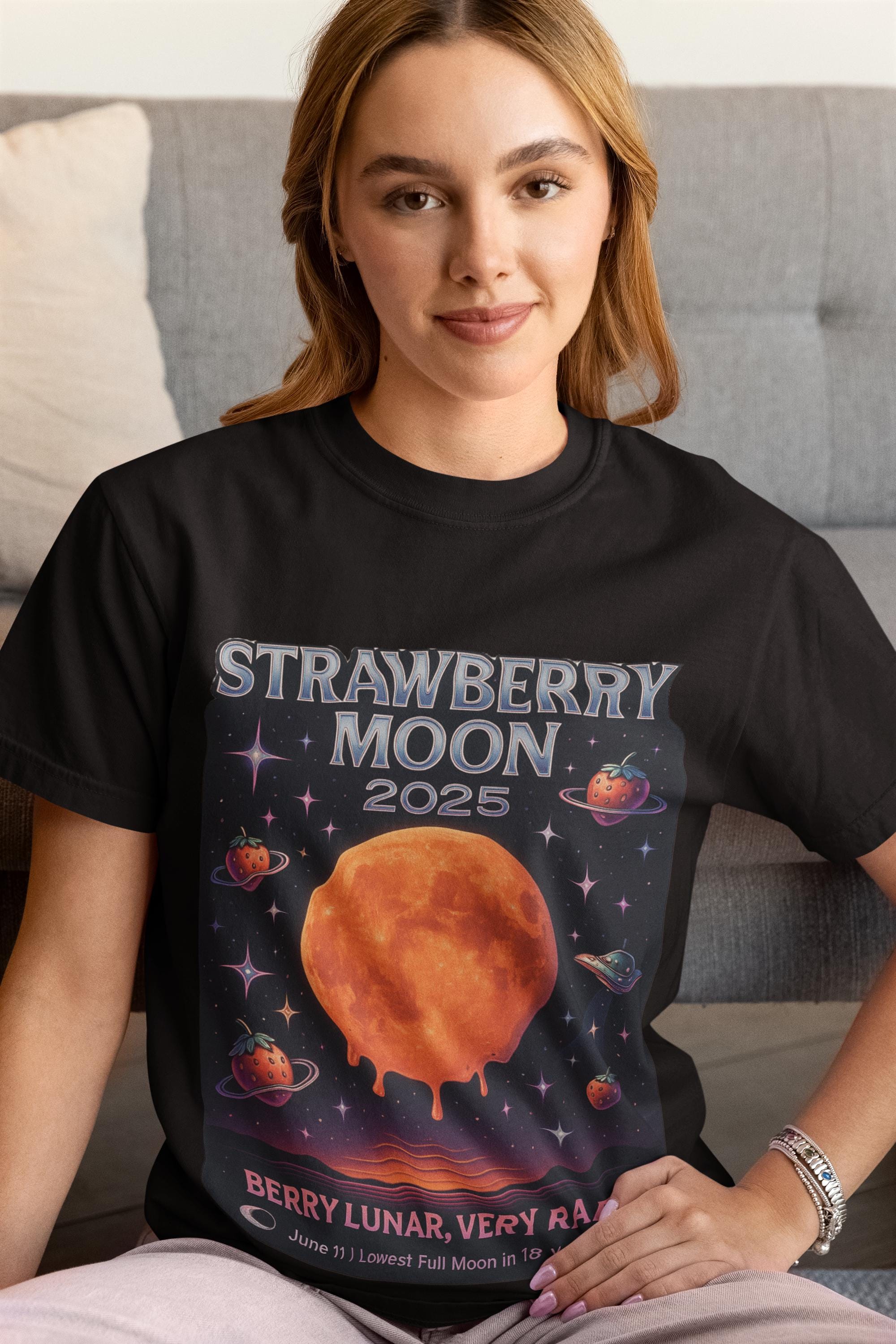 【for Strawberry Moon様】オーダー品 Strawberry Moon T-shirt: Spacecore Lunar Design - Gildan Cotton