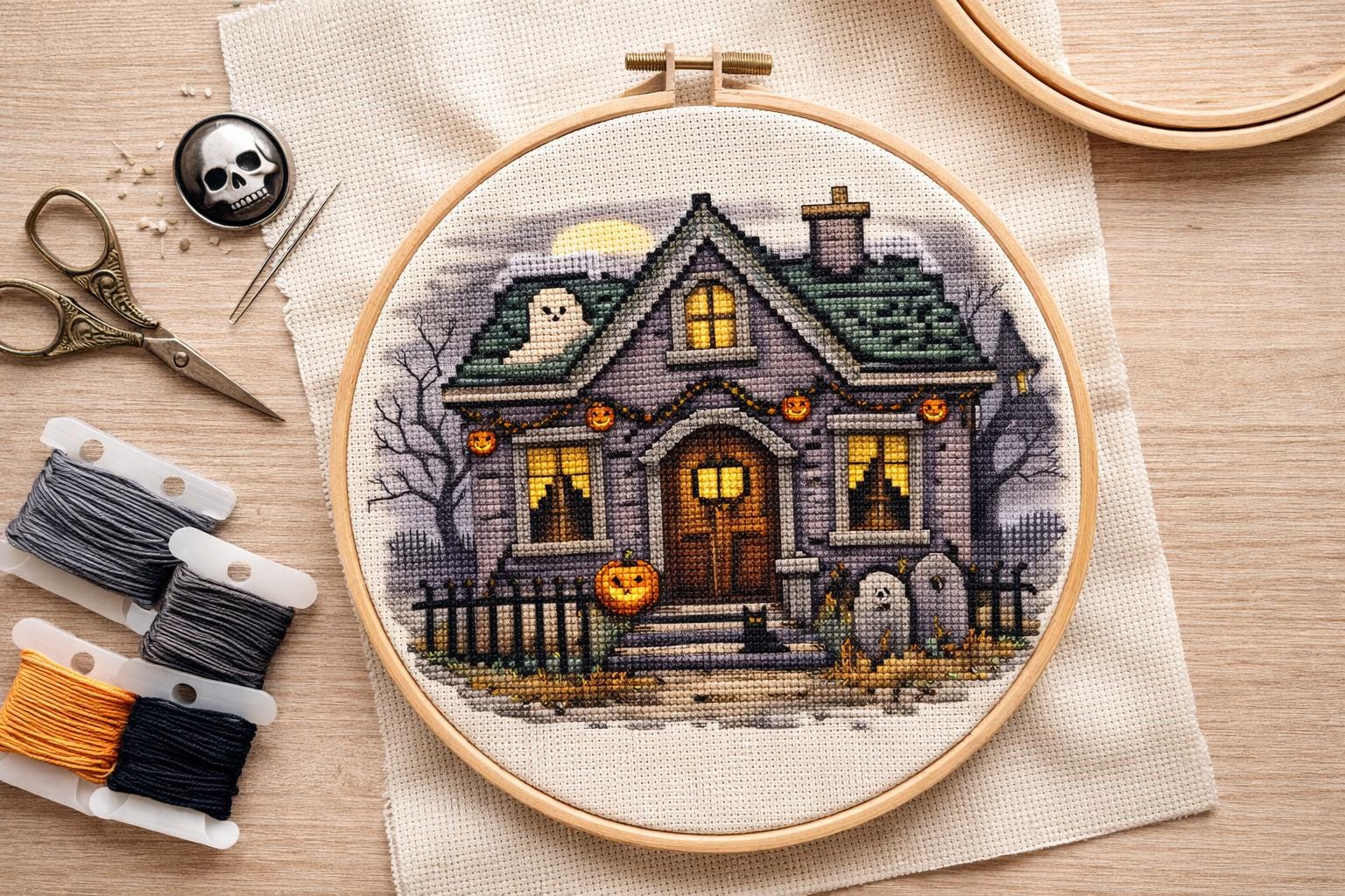 Haunted House Cross Stitch Pattern PDF | Halloween Cottage | Spooky ...