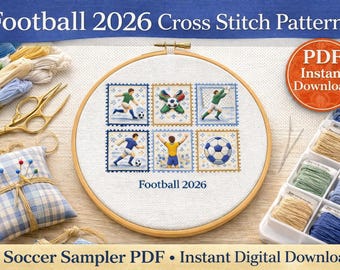 Football 2026 Cross Stitch Pattern | Soccer Sampler PDF | Sports Embroidery Chart | Instant Download