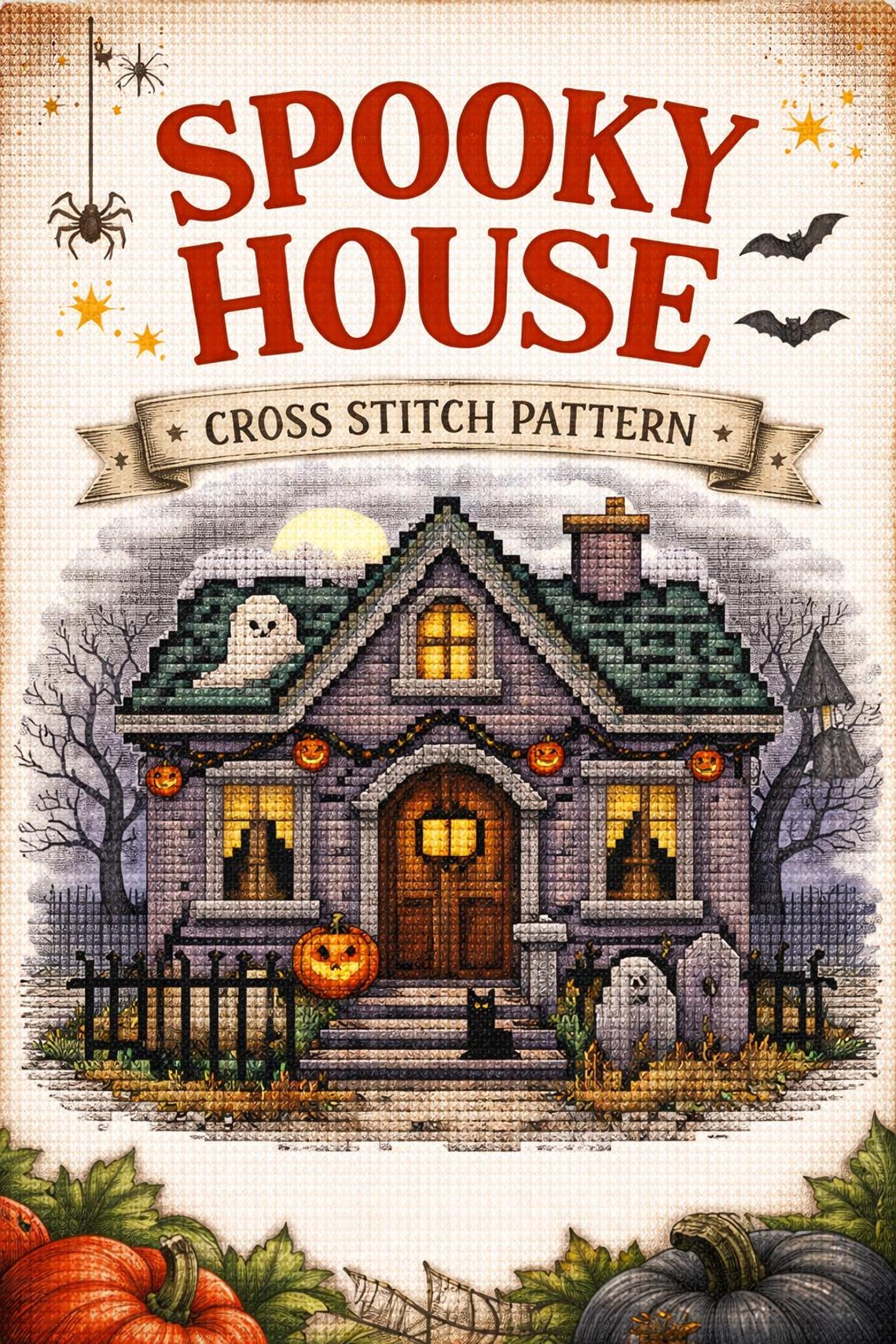 Haunted House Cross Stitch Pattern PDF | Halloween Cottage | Spooky ...