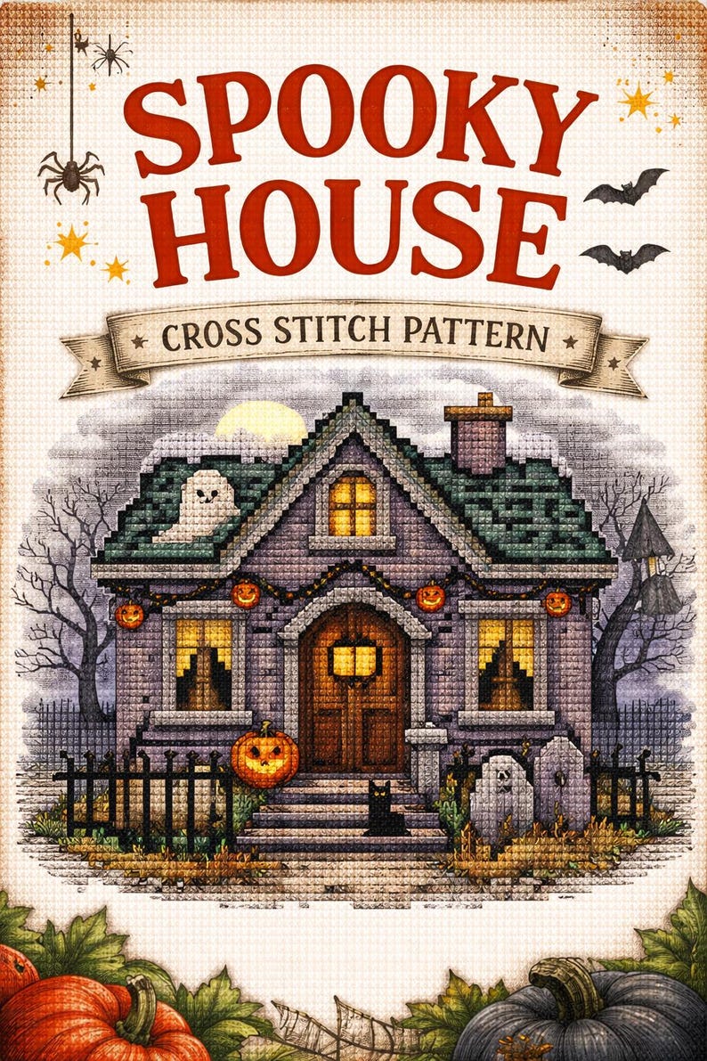 Haunted House Cross Stitch Pattern PDF | Halloween Cottage | Spooky ...
