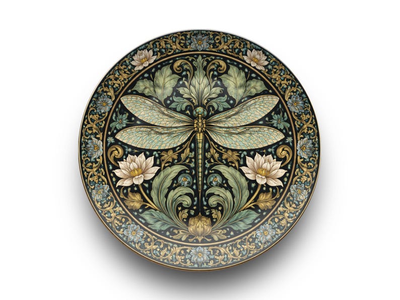 William Morris Dragonfly Decorative Plate | Unbreakable, USA Made image 2