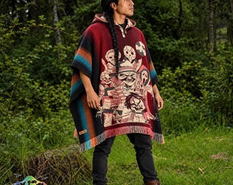 Handgefertigte Alpaka-Wollponchos im Halloween-Stil! Unisex. Handgefertigt von talentierten Kunsthandwerkern aus den Anden.