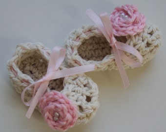 Botitas de bebé niña tejidas a crochet en color blanco roto, zapatos de cuna para bebé, botines tejidos para bautizo de recién nacida, zapatos para muñeca Reborn, accesorio fotográfico para bautizo de bebé a crochet