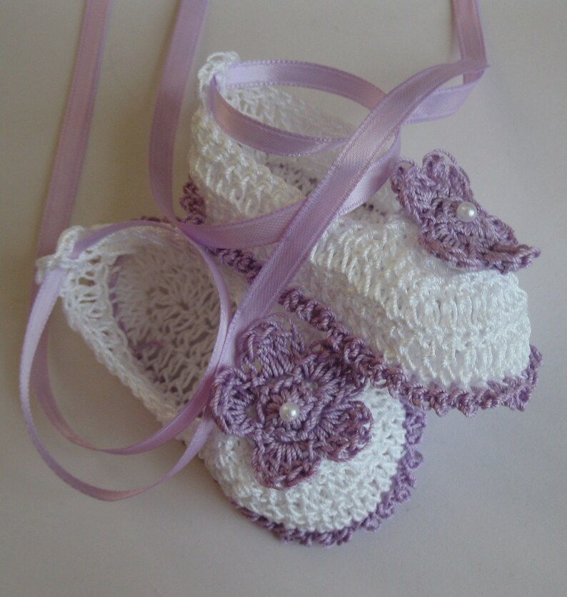 Crocheted Newborn Infant Baby Girl Booties Crib Shoes Lavender Etsy