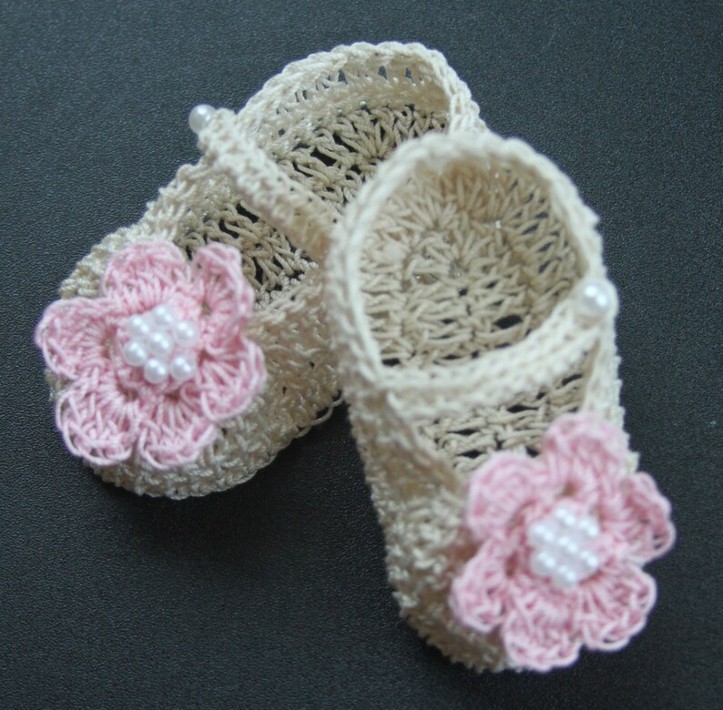 Crochet Baby Girl Booties Infant Crib Shoes With Pearls Christening