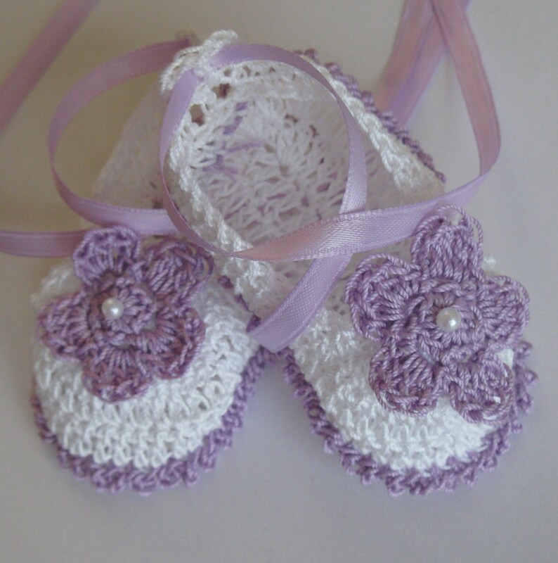Crocheted Newborn Infant Baby Girl Booties Crib Shoes Lavender Etsy