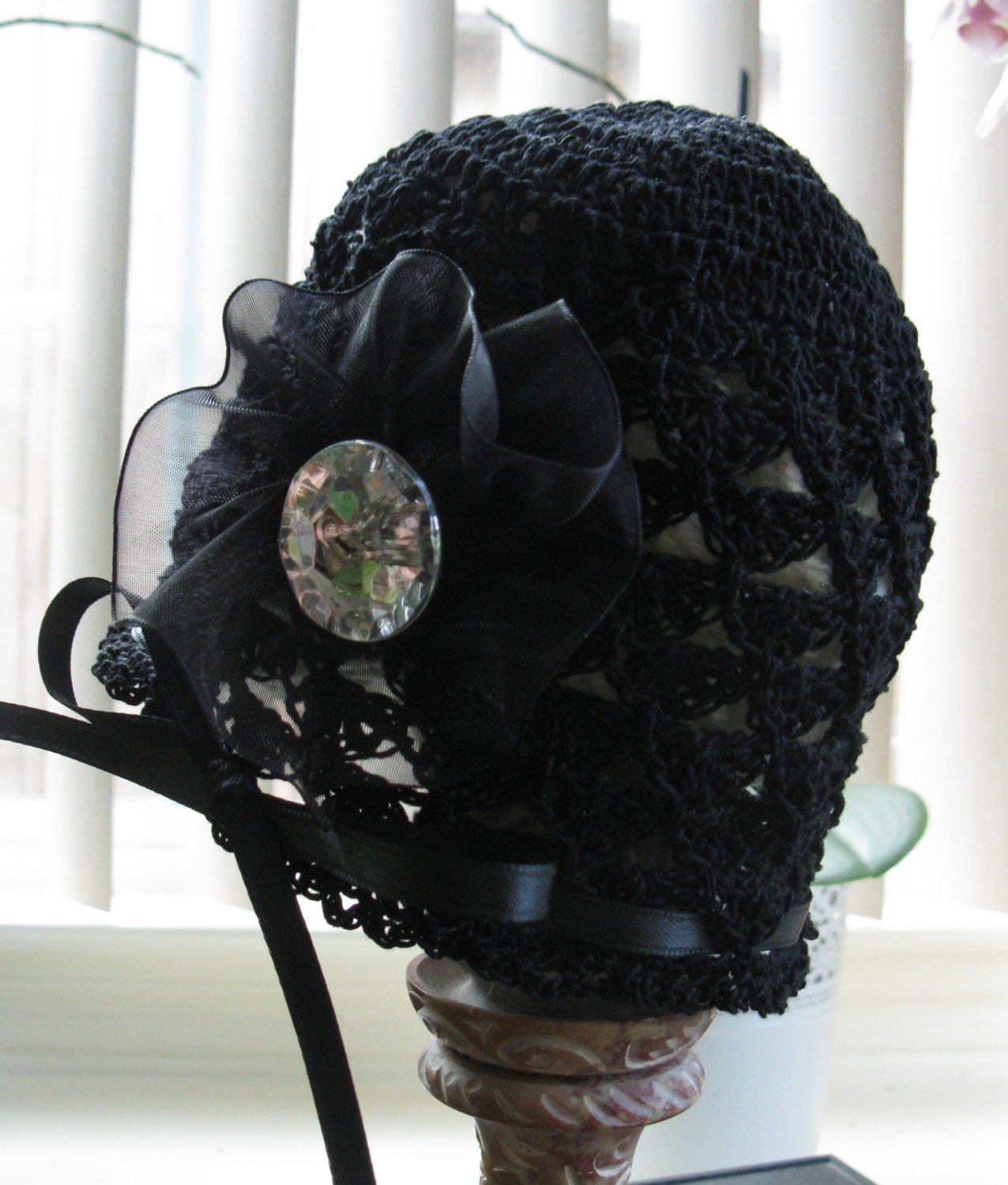 Crochet Newborn Baby Girl Hat Bonnet Cap With Rhinestone - Etsy