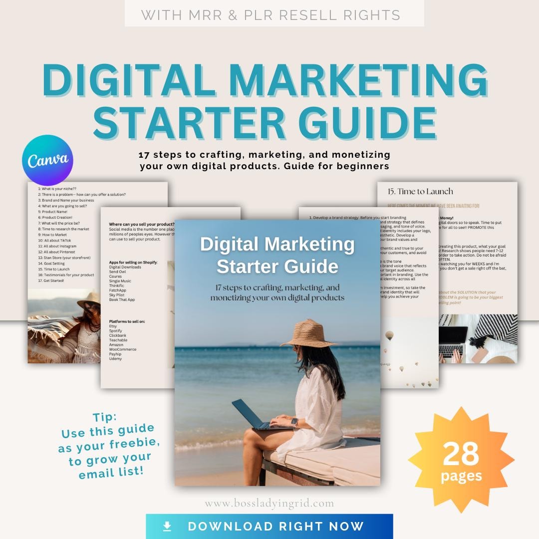 Digital Marketing Starter Guide: MRR & PLR Resell Rights (28 Pages) - Etsy