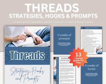Threads Growth Guide: MRR/PLR, Hooks & Prompts - Canva Editable (Digital Download)