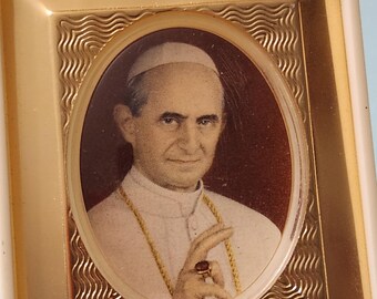 Vintage Pope Paul VI Portrait Italy Catholic Religious Desk Frame Papal Devotional Collectible
