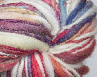 Rock Rose Two Sisters Yarn handspun handpainted red white brown, 3.6oz 81yd wool super bulky thick thin single ply scarves hats quick