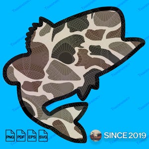 Terra Tones Camo Bass Fishing PNG High-Quality Digital Download Unique Angler Gift Sublimation Apparel Retro Bass Fish SVG