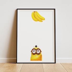 Minimalist minions love Printable Wall poster with Bananas, minions digital Download print, minion wall decor, Digital instant download art