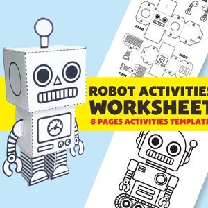 Printable Coloring Robot Paper Craft | Homeschool Activity for Kids | Coloring Robots Worksheet | Drawing Robot Activity | Preschool Craft
