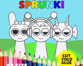 Sprunki Characters Coloring Papercraft: 20 Printable A4 Pages (Digital Download PDF)