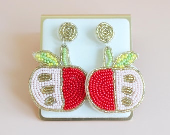 Apple beaded earrings, teacher gifts, teacher appreciation, first day of school, fruit, unique gifts, school gifts, bus driver