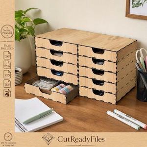Organisateur de bureau de rangement découpé au laser SVG, boîte à tiroirs empilable pour atelier de loisirs créatifs