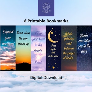 Set of 6 Sky Bookmarks, Digital Bookmarks to Download