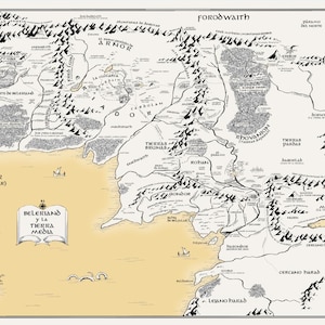 Mapa de Beleriand y Tierra Media en Español – Archivo Digital PNG Alta Resolución (79&quot;x52&quot;) (200cmx133cm)