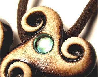 Triskelion Triskele Necklace with abalone cabochon. Fully adjustable up to 24"