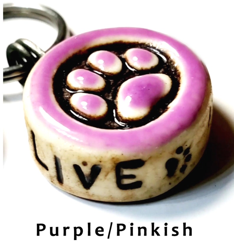 Paw Print Dog Tag. Custom. High-Fired Ceramic. Guaranteed Fur Life. Quiet, Lightweight, OOAK. Phone number carved into back image 3