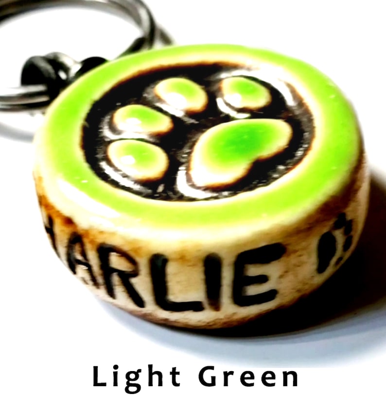 Paw Print Dog Tag. Custom. High-Fired Ceramic. Guaranteed Fur Life. Quiet, Lightweight, OOAK. Phone number carved into back image 4