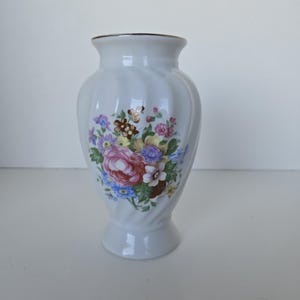 Vintage Floral Porcelain Vase with Gold Rim, Small White Ceramic Vase, Cottagecore Home Decor