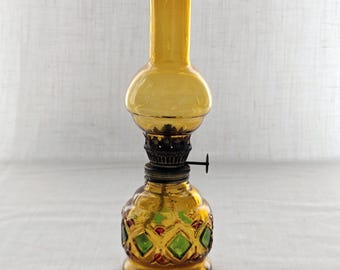 Vintage Amber Glass Oil Lamp Made in Hong Kong Mini Hurricane Lamp Retro Colored Glass Lantern