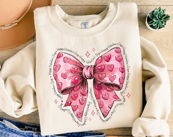 Sudadera con lazo rosa de San Valentín, suéter retro coqueto de San Valentín, sudadera de mujer para San Valentín, camisa con lazo coqueto de amor, regalo de San Valentín