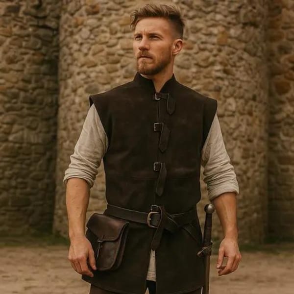 Medieval Knight Larp Vest, Ren Faire Pirate Waistcoat, Renaissance Viking Vest, Vintage Warrior Tunic, Viking Cosplay Costume Vest for Mens