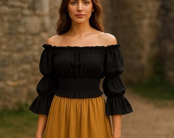 Vintage Renaissance Blouse, Peasant Off Shoulder Top, Medieval Pirate Blouse for Women, Boho Steampunk Cosplay Blouse, Renaissance Faire Top