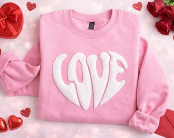 Love Valentine Day Sweatshirt, Valentines Day Crewneck Sweatshirt, Love Puff Sweatshirt, Embossed Valentine Sweatshirt, Valentines Day Gift