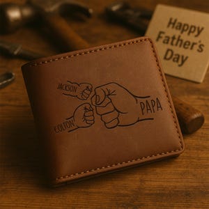 Cartera personalizada con diseño de "Choque de puños" para papá, cartera de cuero grabada para hombre, cartera con nombre para papá, regalo personalizado para el Día del Padre, regalo especial para el abuelo.