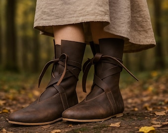 Botas vikingas medievales, botas de caballero renacentista para cosplay, calzado pirata para LARP, botas vintage de piel sintética con cordones, botas para disfraz de Ren Faire
