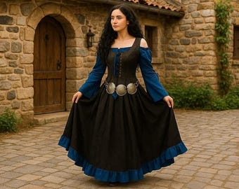 Renaissance Medieval Corset Dress, Halloween Gothic Style Costume, Ren Faire Vintage Fantasy Dress, Witchy Aesthetic Dress, Halloween Outfit